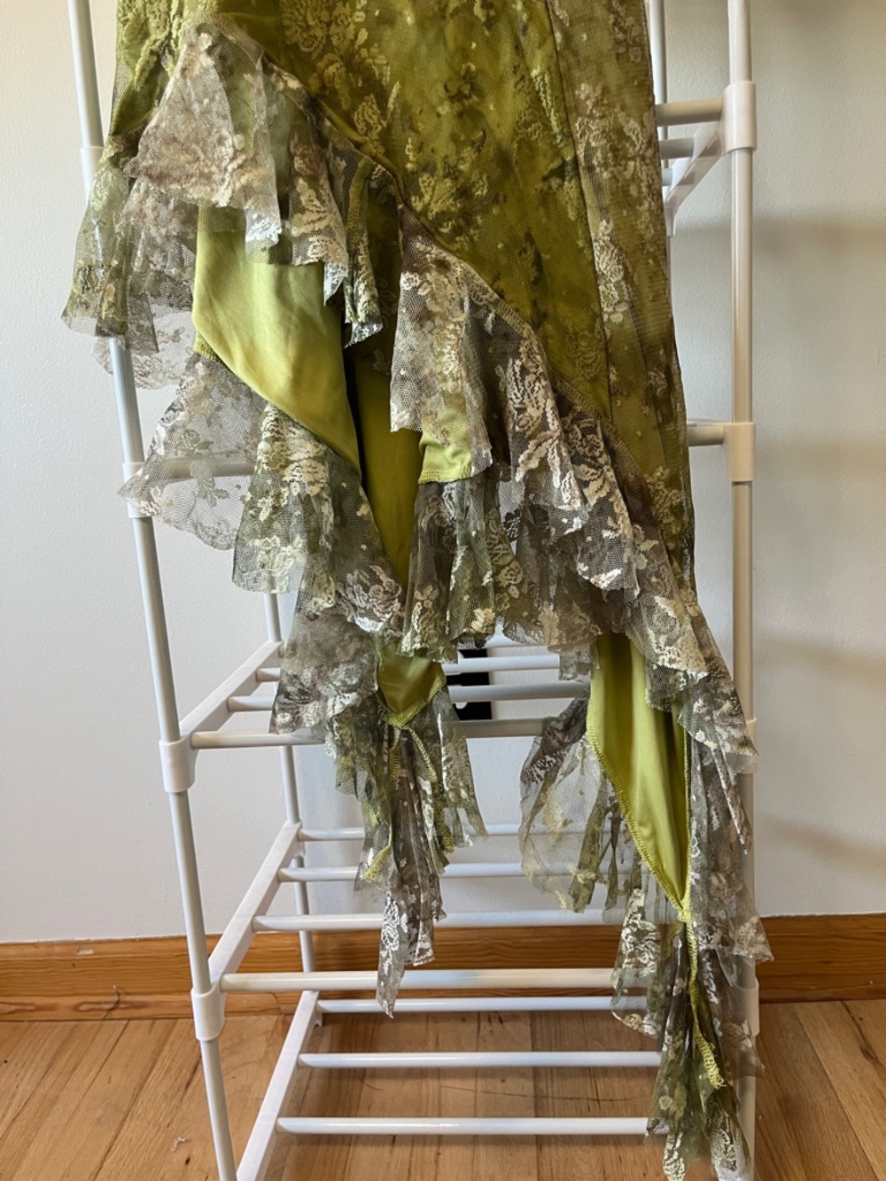 Urban Outfitters Olive Green Lace-Trim Asymmetrical Slip Dress - Picture 5 of 11